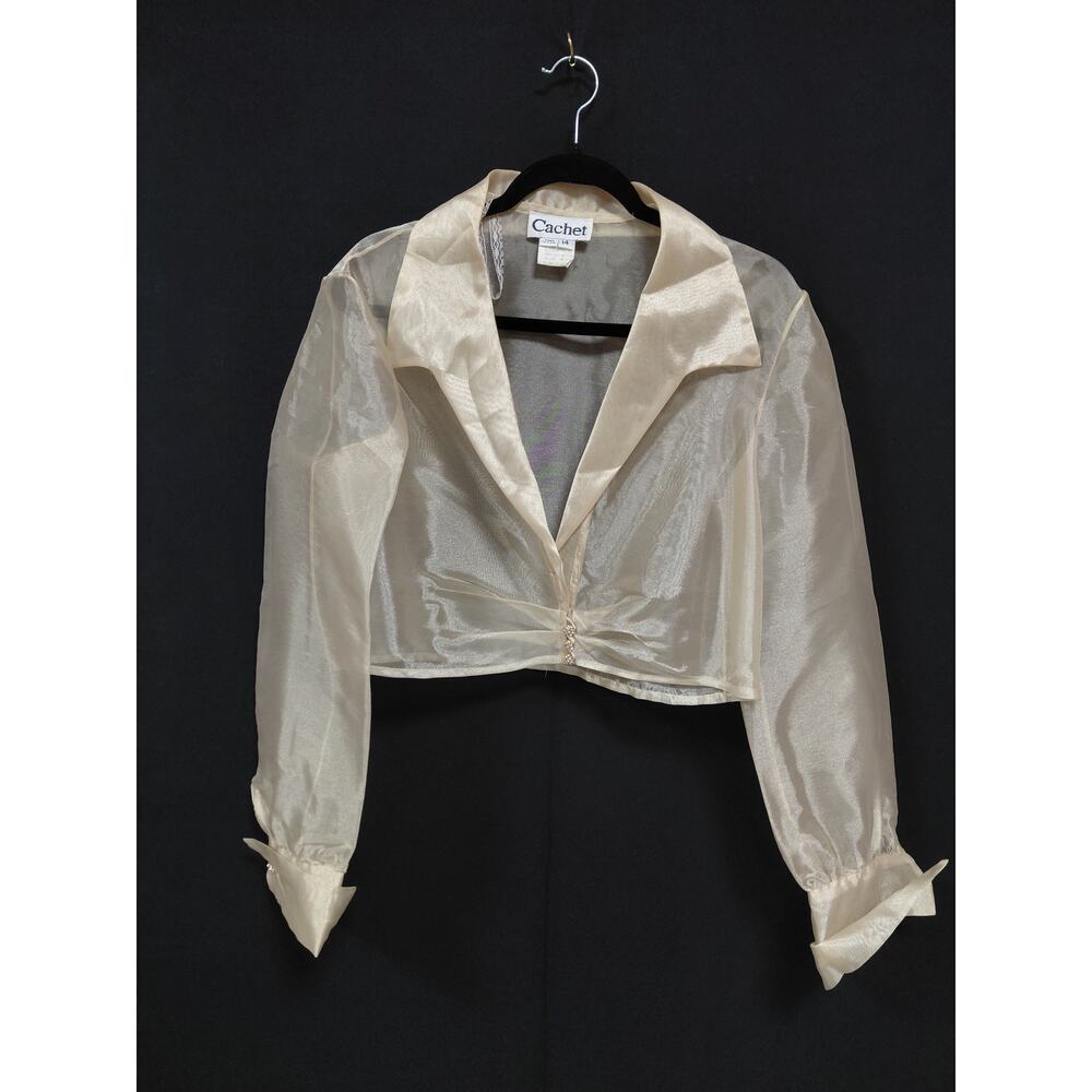 Cachet Sheer Crop Jacket Made in USA Solid Long Sleeve Women Size 14